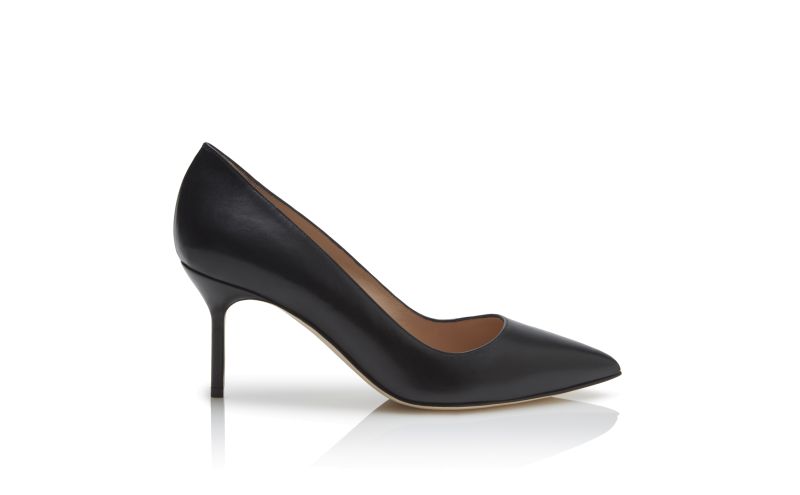 Side view of Designer Black Calf Leather pointed toe Pumps