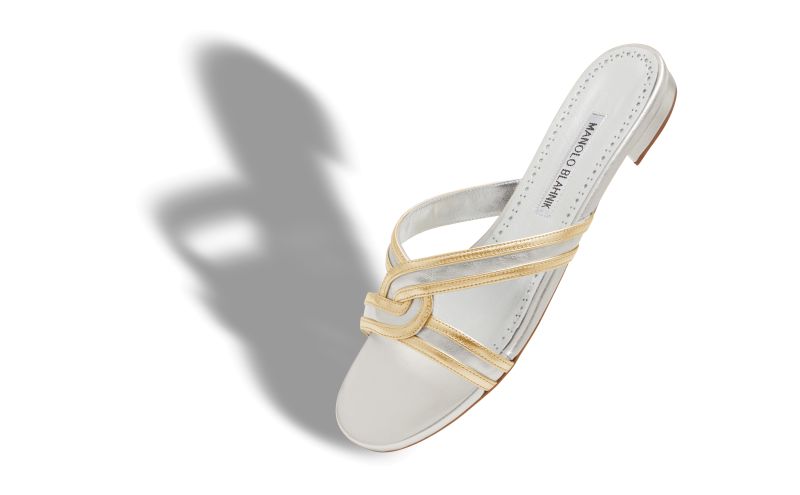 Gasachan, Silver and Gold Nappa Leather Flat Sandals - AU$1,445.00