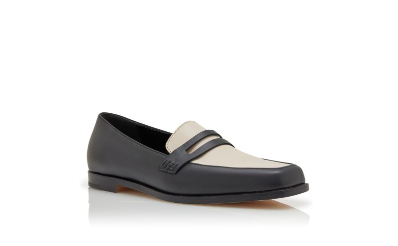 Polonoff, Black and Cream Calf Leather Loafers - US$1,045.00