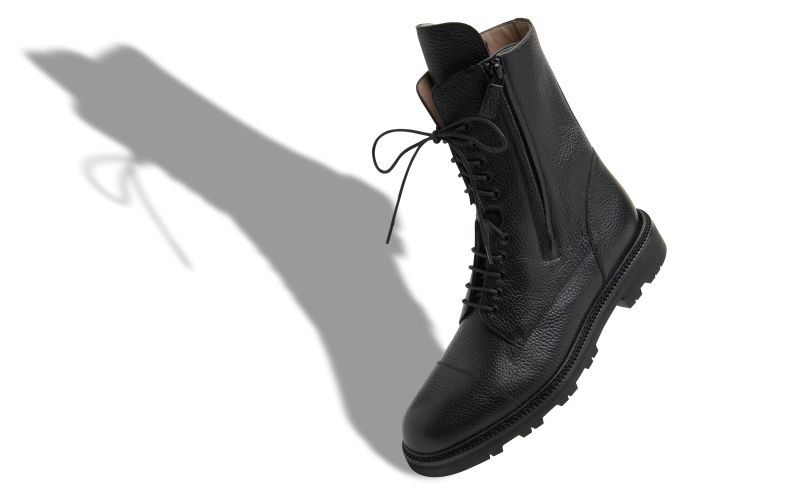 Designer Black Calf Leather Military Boots 