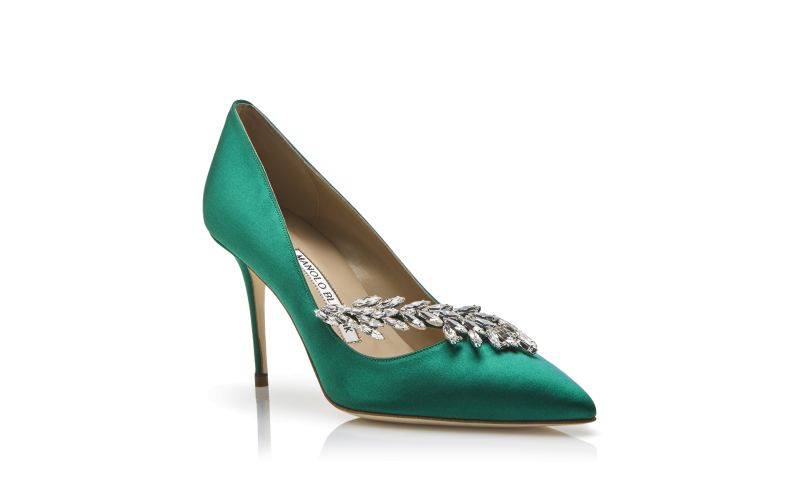 Nadira, Green Satin Jewel Buckle Pumps  - £895.00