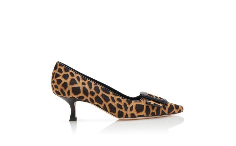 Side view of Maysalepump 50, Brown and Black Calf Hair Animal Print Pumps - £845.00