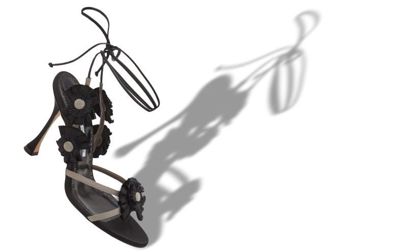 Palissot, Black Silk Rosettes Detail Ankle Strap Sandals  - €1,575.00 