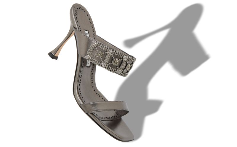 Larapa, Grey Nappa Leather Embellished Mules  - £1,075.00 