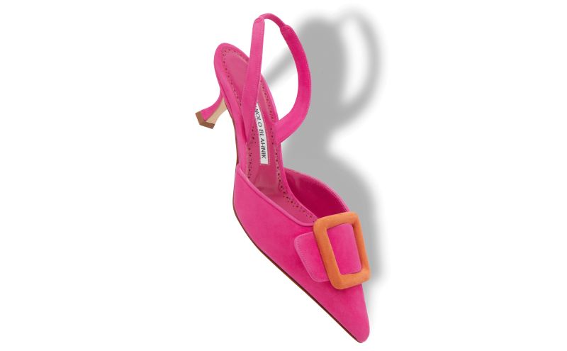 Designer Pink and Orange Suede Buckle Slingback Mules