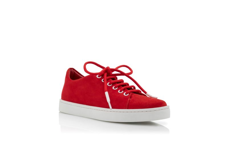 Designer Bright Red Suede Low Cut Sneakers
