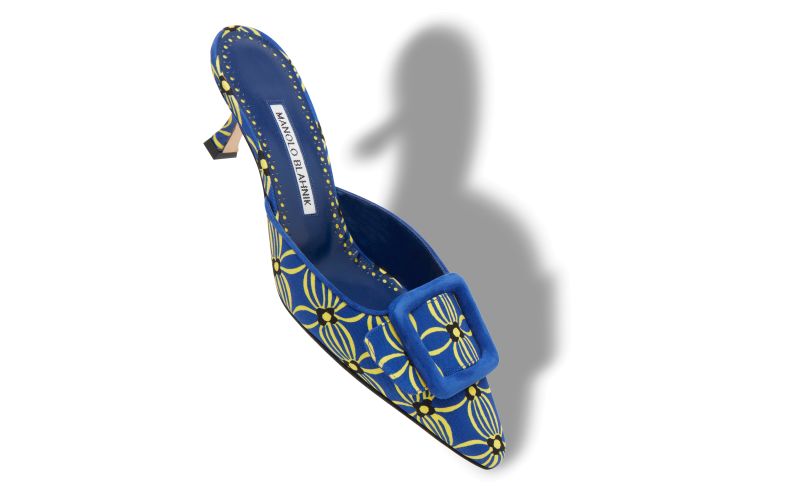 Designer Blue and Yellow Canvas Floral Mules 