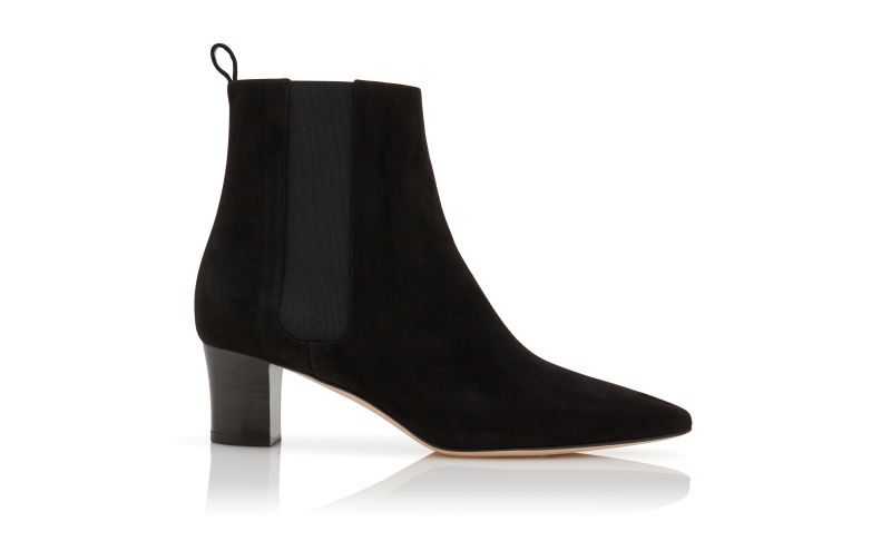 Side view of Designer Black Suede Ankle Boots