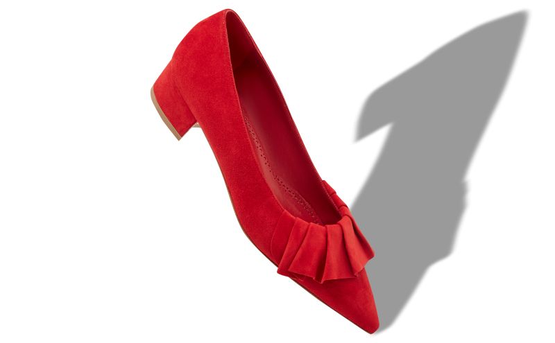 Espan, Red Suede Ruffled Pumps - US$555.00 