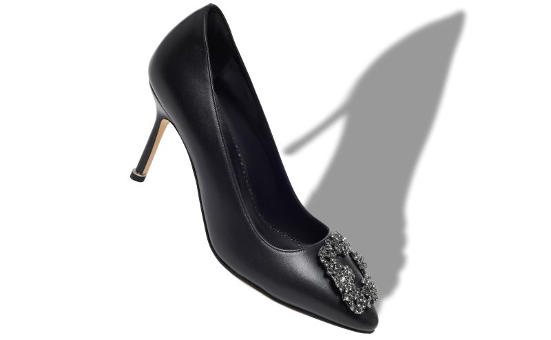 Hangisi 90, Black Leather Jewel Buckle Pumps - US$1,445.00 