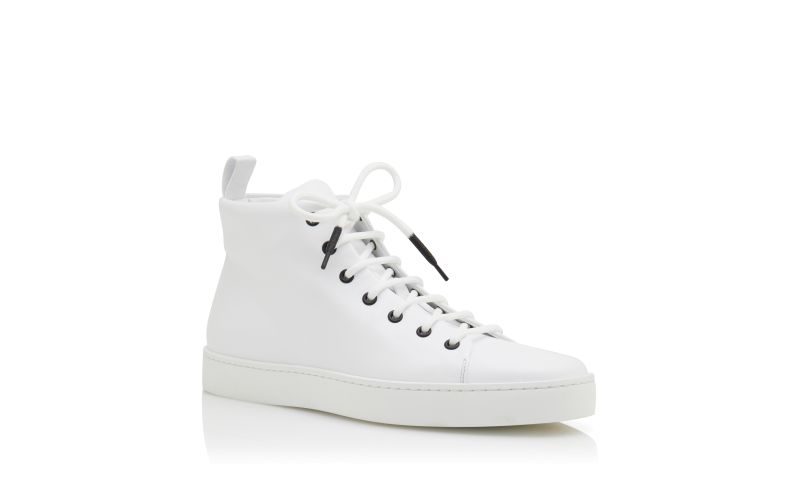 Designer White Calf Leather Lace Up Sneakers