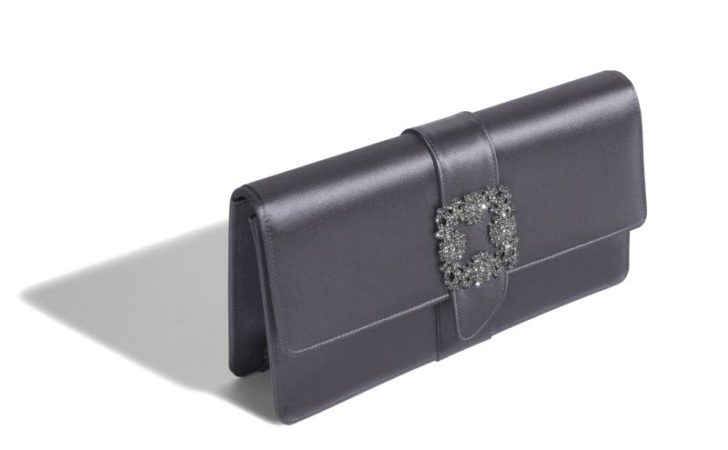 Capri, Purple Grey Satin Jewel Buckle Clutch - £1,325.00