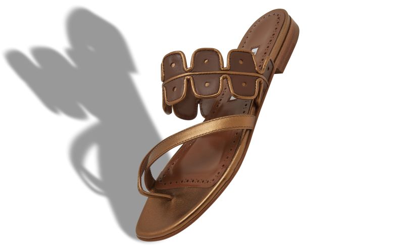 SUPANA, Bronze and Brown Nappa Leather Flat Sandals, 950 USD