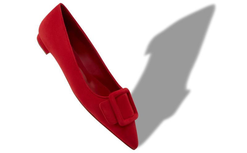 Maysalepumpflat, Red Suede Buckle Detail Flat Pumps - US$825.00 