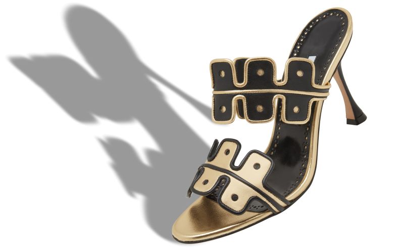 APLINANU, Black and Gold Nappa Leather Mules, 1350 USD