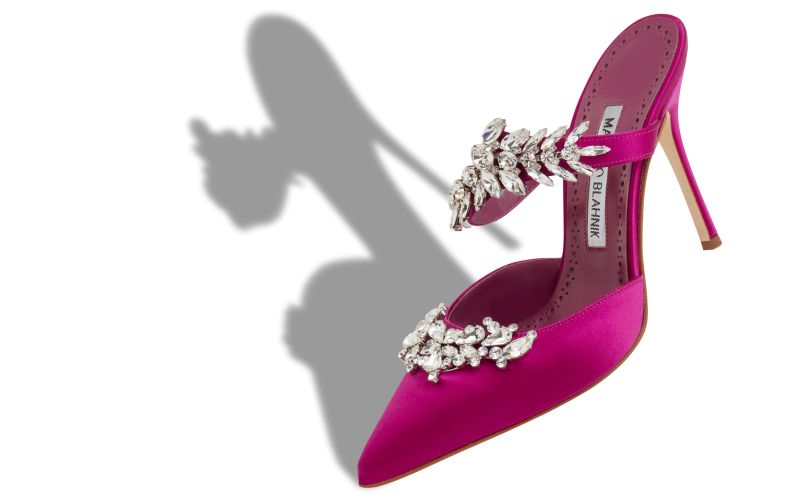 Lurum 105, Fuchsia Satin Crystal Embellished Mules - €1,195.00