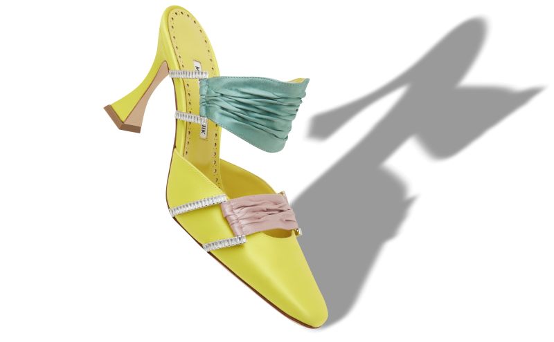 Chinci, Yellow, Pink and Teal Satin Gathered Mules - £1,225.00 
