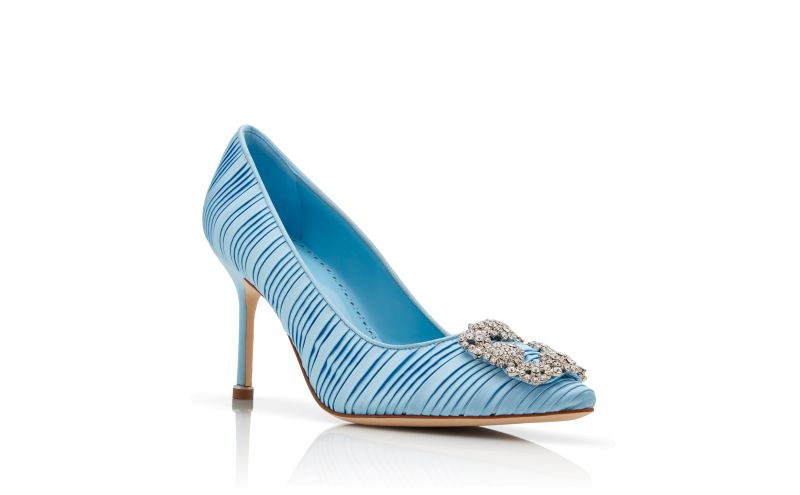 Hangisi 90, Light Blue Satin Jewel Buckle Pumps - AU$1,317.00