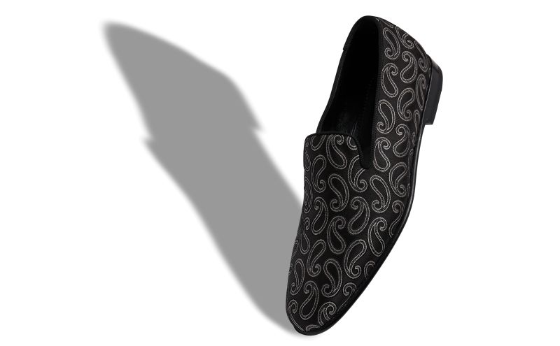 Designer Black Silk Jacquard Loafers