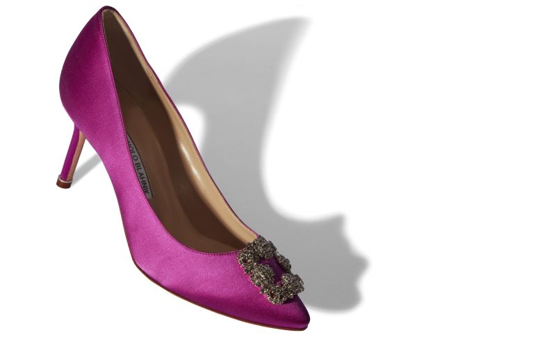 Hangisi 70, Dark Fuchsia Satin Jewel Buckle Pumps - AU$1,945.00 