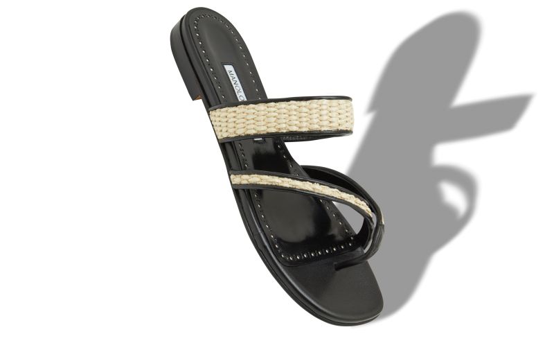 Susara, Black and Beige Raffia Flat Sandals  - US$885.00 