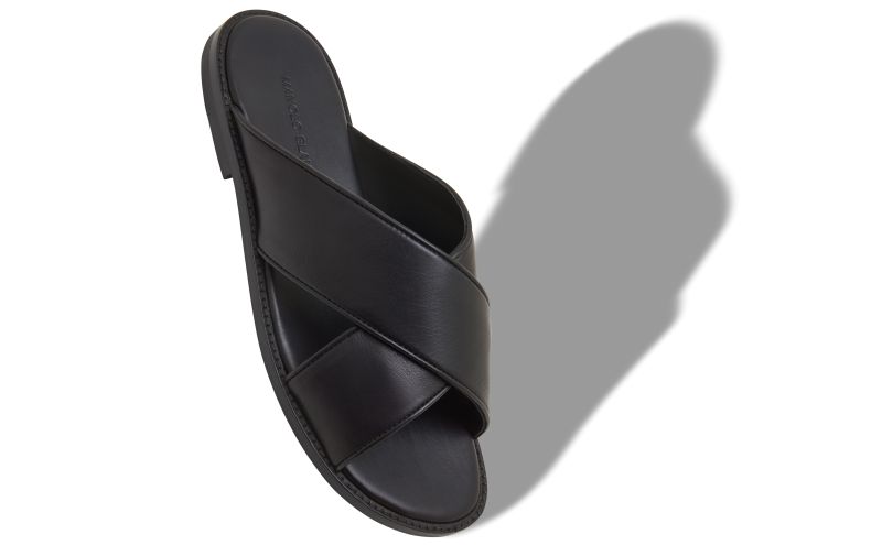 Otawi, Black Calf Leather Crossover Sandals - US$775.00 