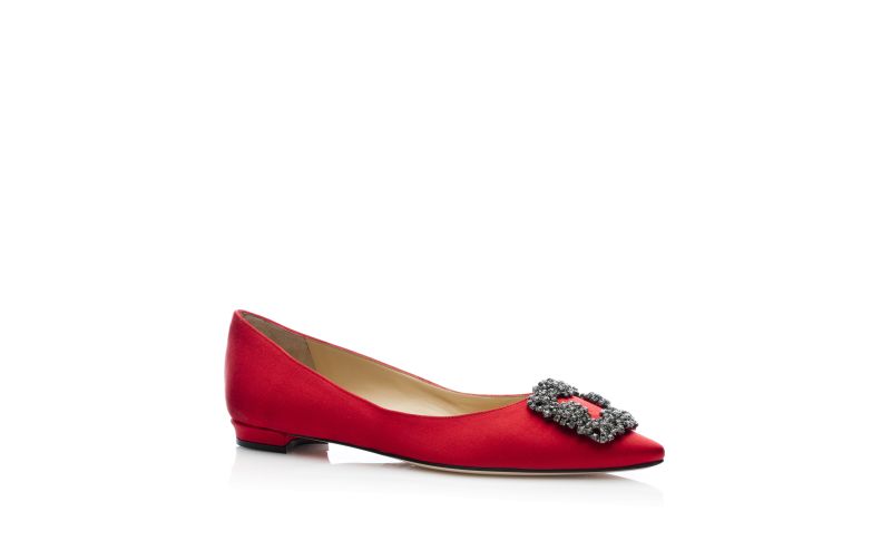 Hangisiflat, Red Satin Jewel Buckle Flat Pumps - £845.00