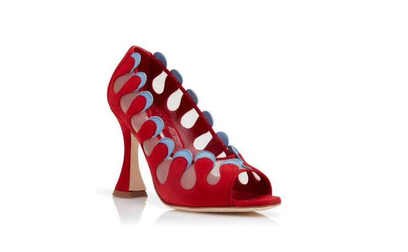 Aziz, Red and Blue Suede Scalloped Pumps - AU$988.00