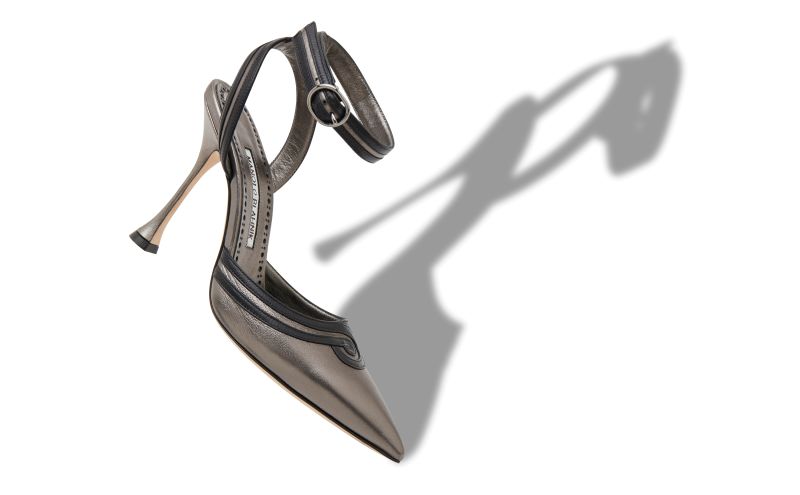 Designer Dark Grey Nappa Leather Ankle Strap Pumps