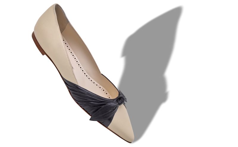 Terkaflat, Cream and Black Nappa Leather Flat Pumps - US$537.00 