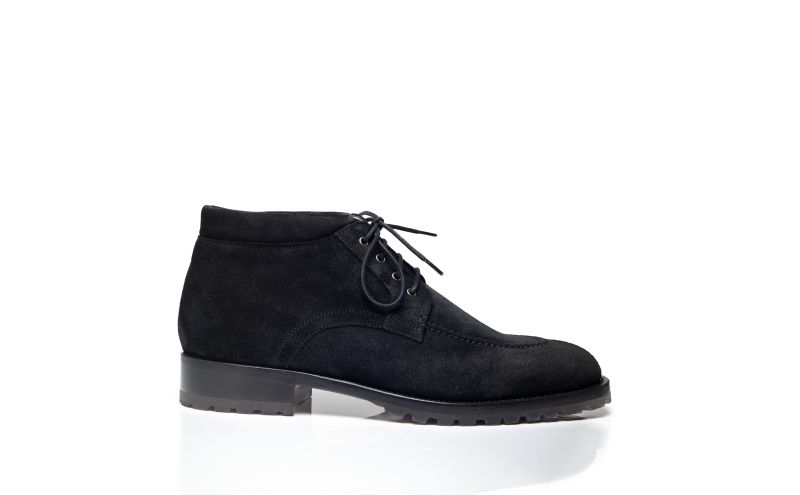 Side view of Nekos, Black Suede Lace Up Ankle Boots - US$498.00