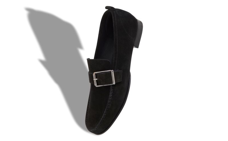 Lerici, Black Suede Buckle Slippers - US$498.00