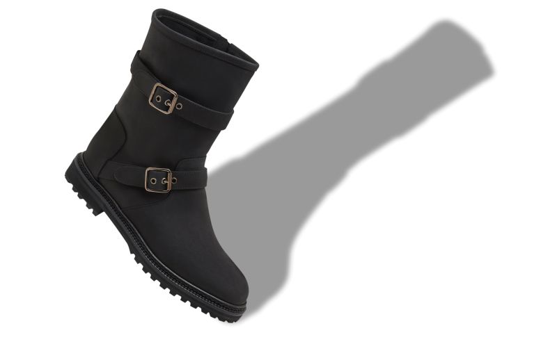 Sulaltrosa, Black Nubuck Dual Buckle Ankle Boots  - US$1,495.00 