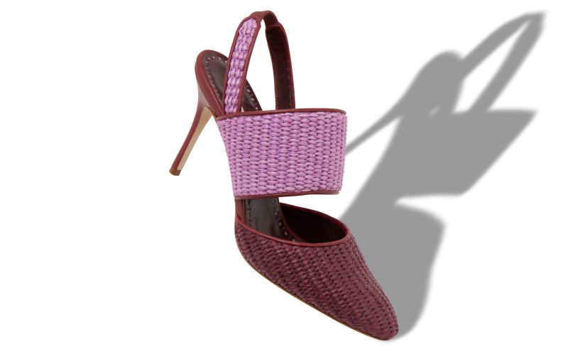 Cantara, Dark Red and Purple Raffia Slingback Pumps - €745.00 