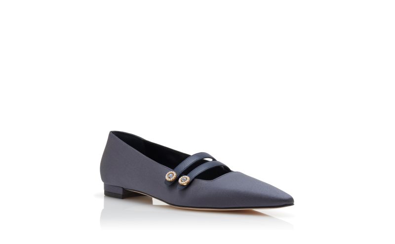 Polmana, Navy Blue Satin Embellished Flat Pumps - £785.00