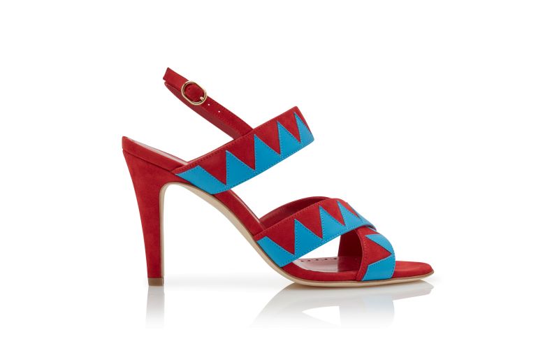 Side view of Capuci, Red and Blue Suede Zig Zag Sandals  - US$925.00