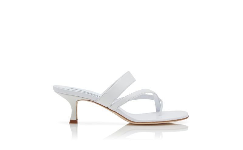 Side view of Susa, White Nappa Leather Crossover Strappy Mules - US$845.00