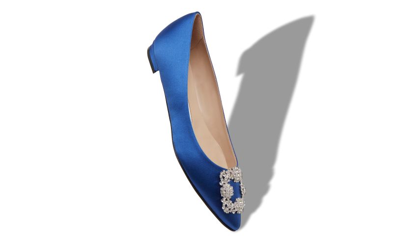 Hangisiflat, Blue Satin Jewel Buckle Flat Pumps - US$1,095.00 