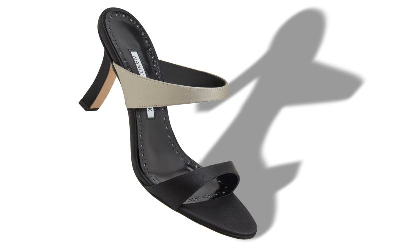 Sardapla, Black and Grey Satin Mules - US$775.00 