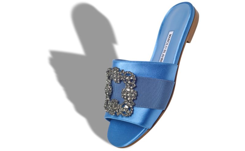 Martamod, Blue Satin Jewel Buckled Flat Sandals - US$1,235.00