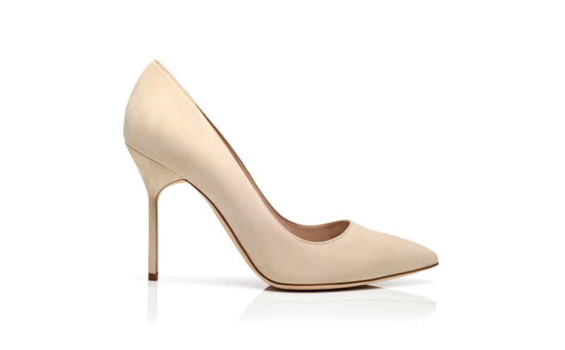 Side view of Bb, Beige Suede Pointed Toe Pumps - US$665.00