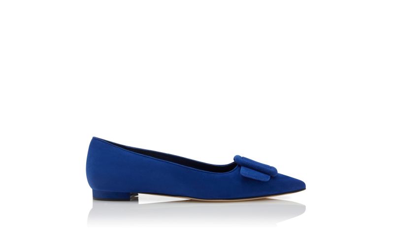 Side view of Maysalepumpflat, Blue Suede Buckle Detail Flat Pumps - £625.00