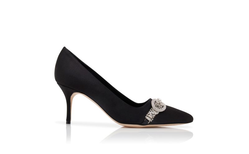 Side view of Asapump, Black Satin Jewel Embellished Pumps - US$807.00