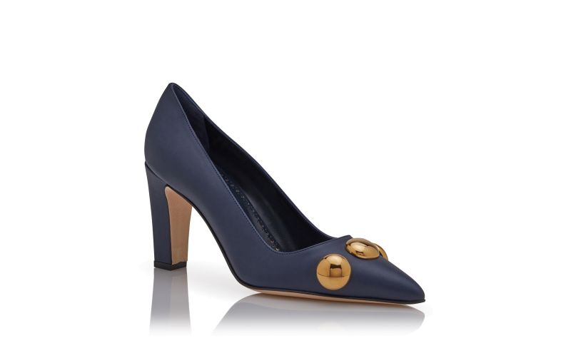 Chappa, Navy Blue Calf Leather Pointed Toe Pumps - £745.00