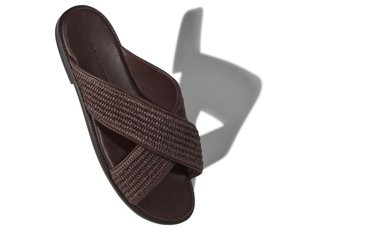 Otawi, Mahogany Brown Raffia Crossover Sandals - AU$1,075.00 