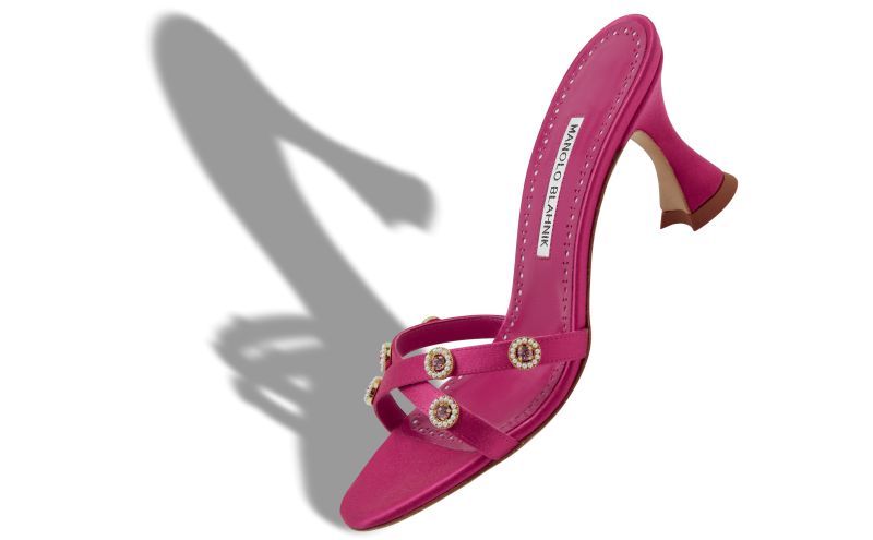 Pyrenea, Dark Pink Satin Embellished Mules - US$1,145.00