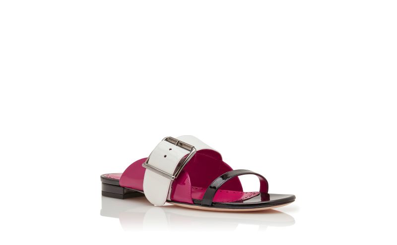 Tarkuspla, Black and Pink Patent Leather Flat Sandals - US$1,250.00
