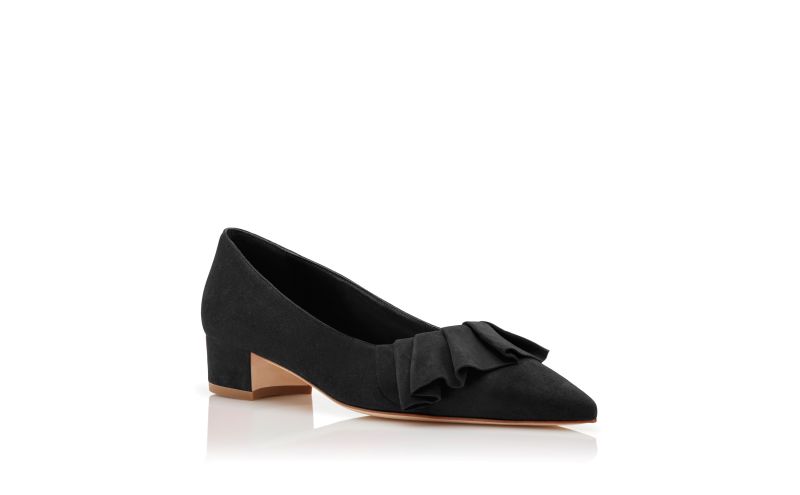 Espan, Black Suede Ruffled Pumps - US$555.00