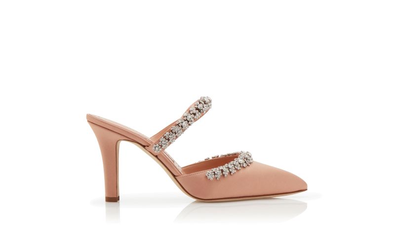 Side view of Vedadamu, Light Pink Satin Crystal Embellished Mules  - £1,175.00