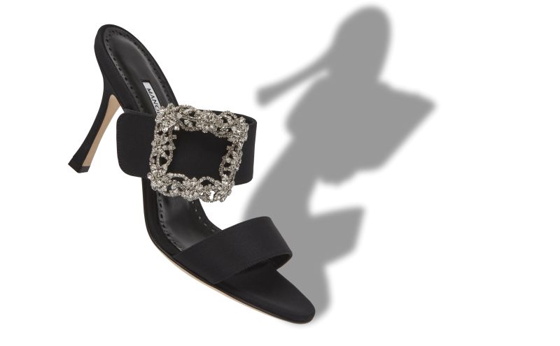 Gable jewel, Black Crepe de Chine Jewel Buckle Mules - AU$2,225.00 